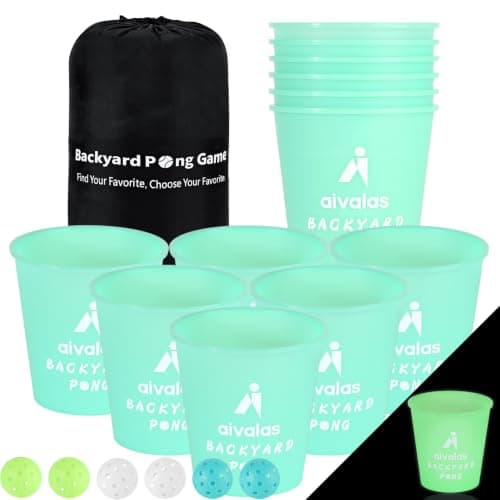 Aivalas Yard Pong Glow Set, 12 Buckets and 6 Balls