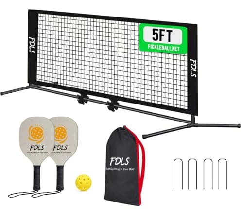 FDLS 5 ft Mini Pickleball Dink Net with 2 Paddles
