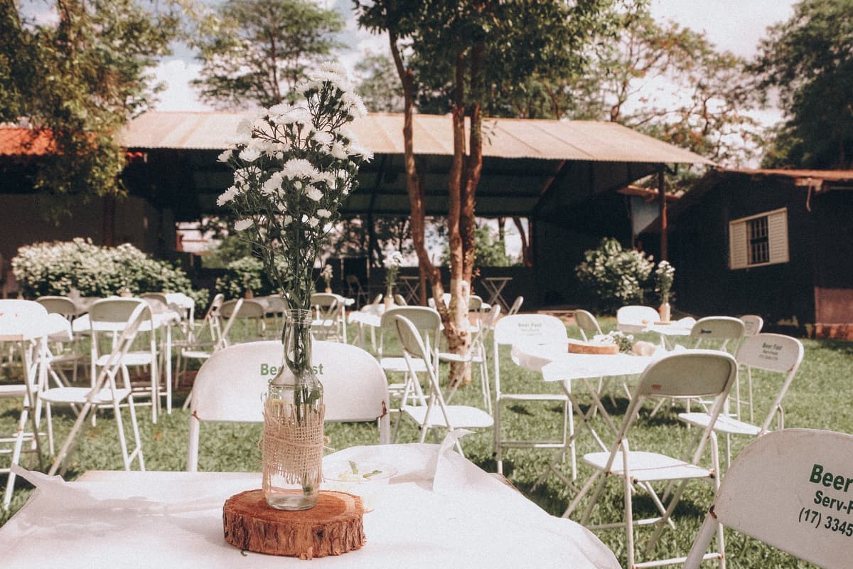 Event equipment being set up outdoors for a party