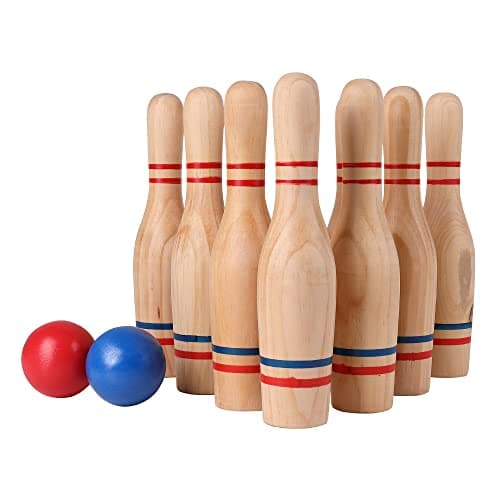 STERLING Sports Premium Wooden Lawn Bowling Skittles Set, 11 in Pins